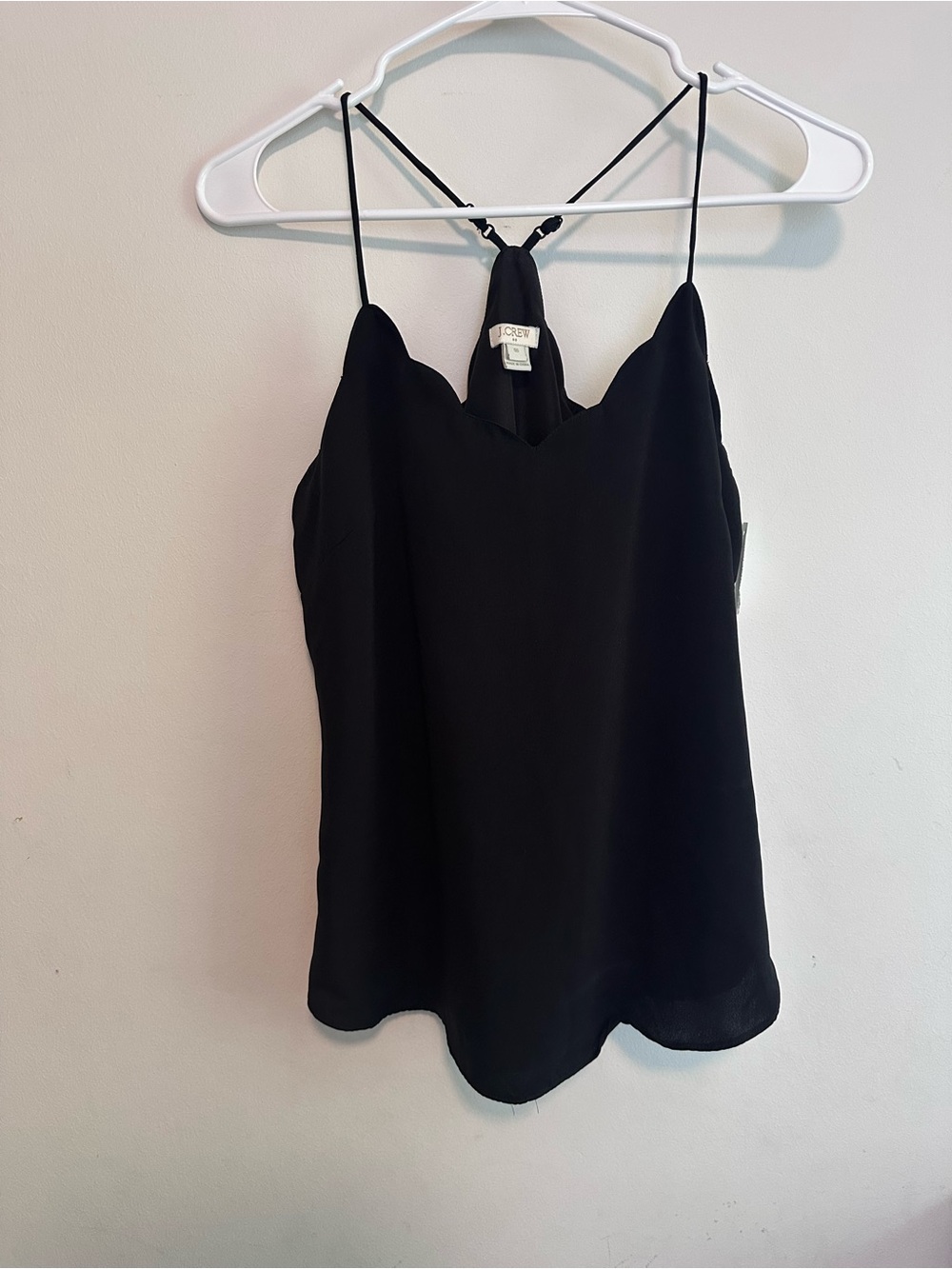 J. Crew Black Scalloped V-Neck Spaghetti Strap Cami, 00/XXS